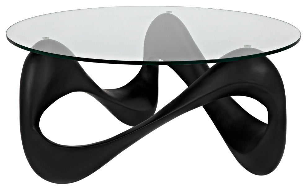 Orion Coffee Table, Black Resin Cement With Glass
