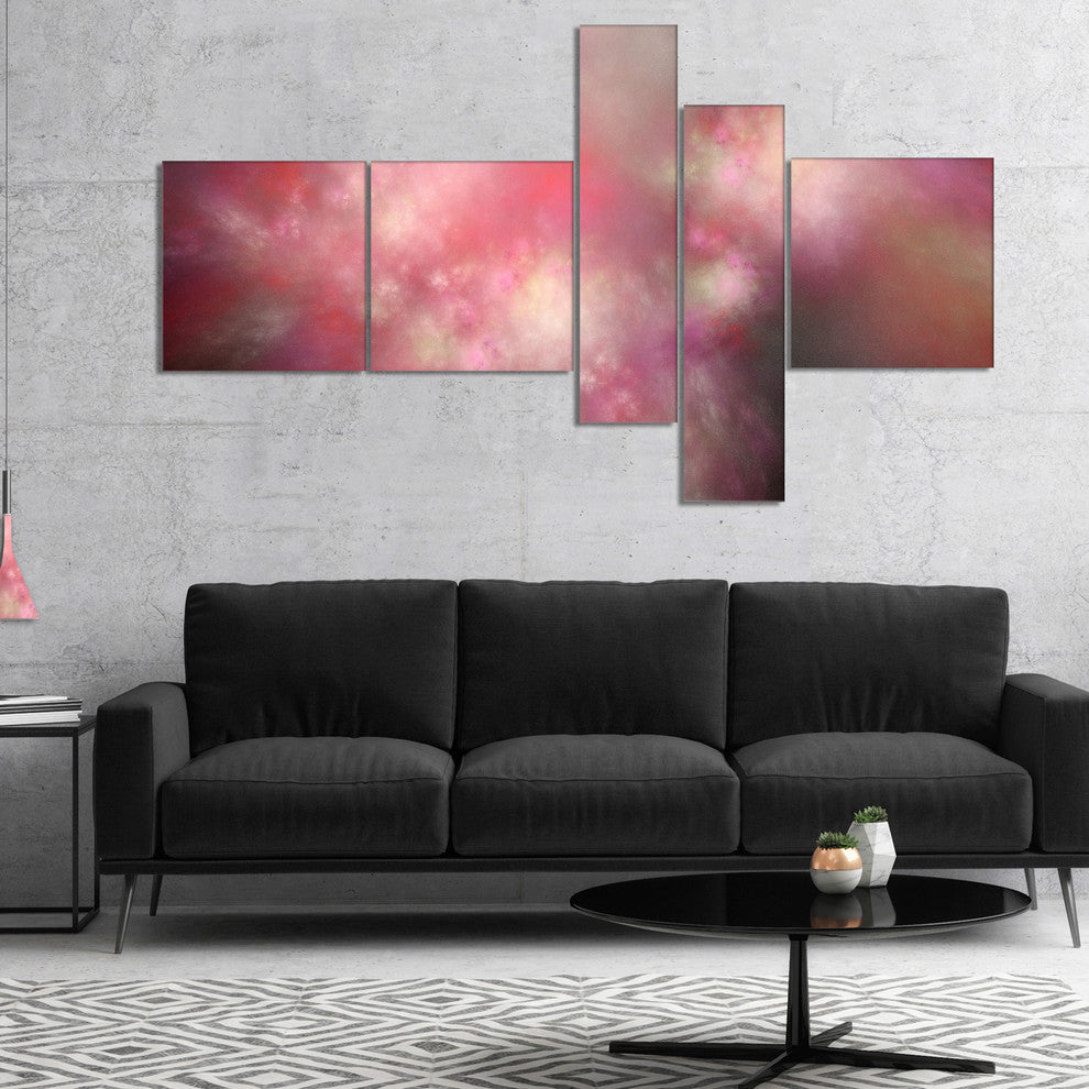 Red Blur Sky with Stars, Abstract Canvas Art Print, 60"x32", 5 panels