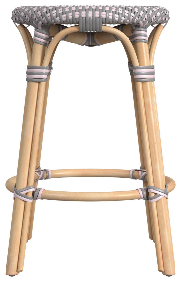 Tobias Rattan Counter Stool, Gray and Pink
