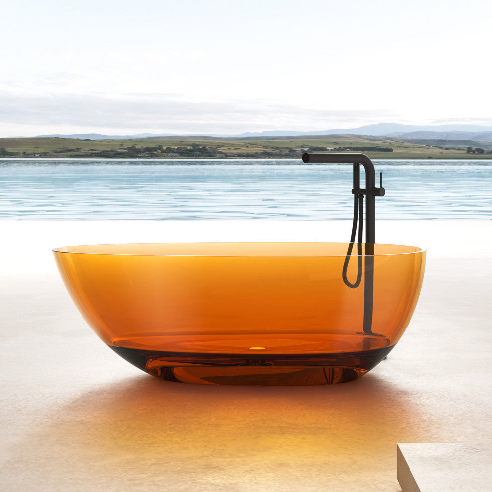 Vanity Art Freestanding Soaking Stone Resin Bathtub, Pure Resin Coffee, Large
