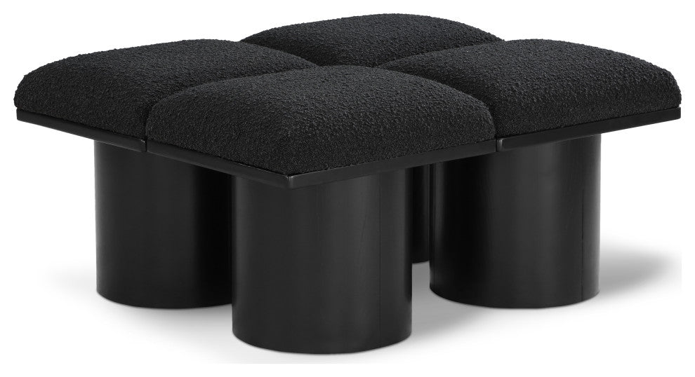 Pavilion Boucle Fabric Upholstered 4-Piece Modular Bench, Black, Black Finish