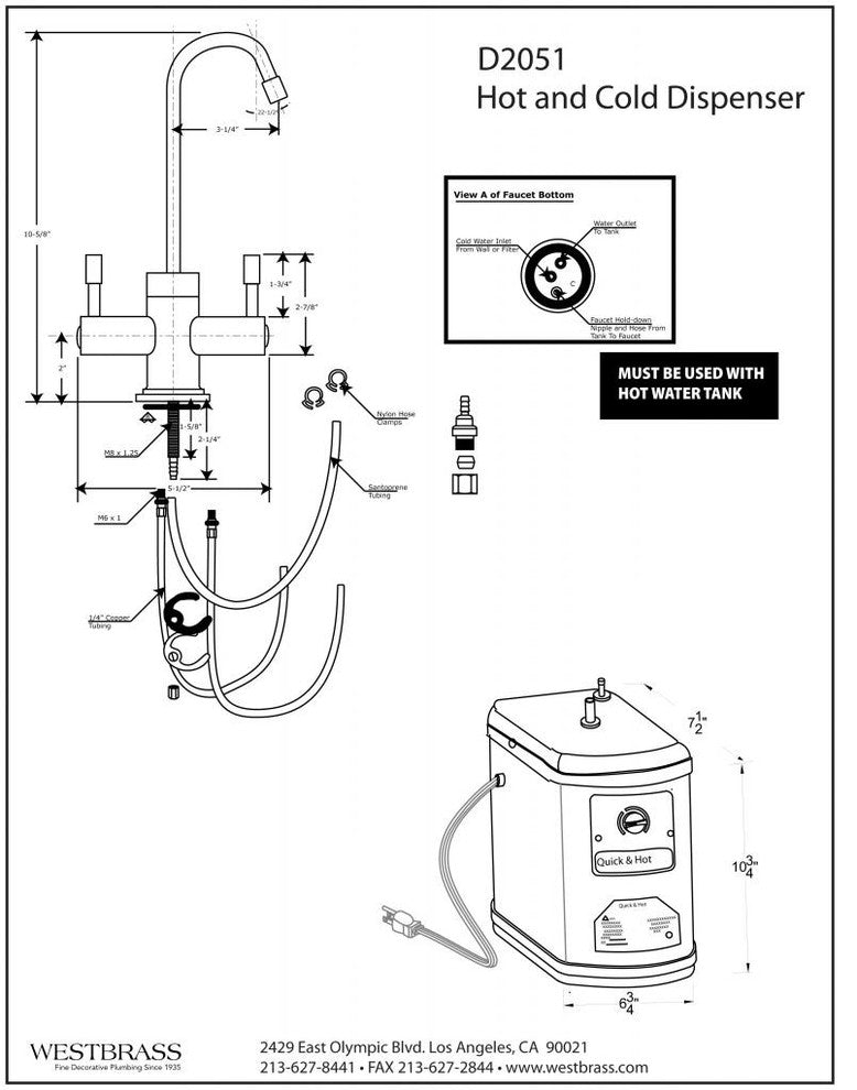 Victorian 9" Hot And Cold Water Dispenser and Tank, Satin Nickel