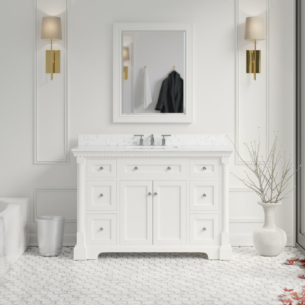 Sydney 48" Bathroom Vanity, White, Engineered Marble