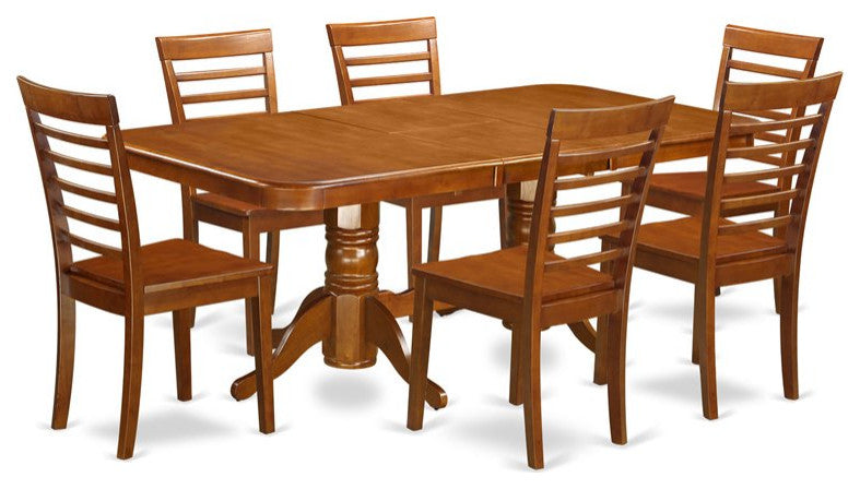 Naml7-Sbr-W, 7-Piece Dining Room Set Table With Leaf and 6 Dining Chairs