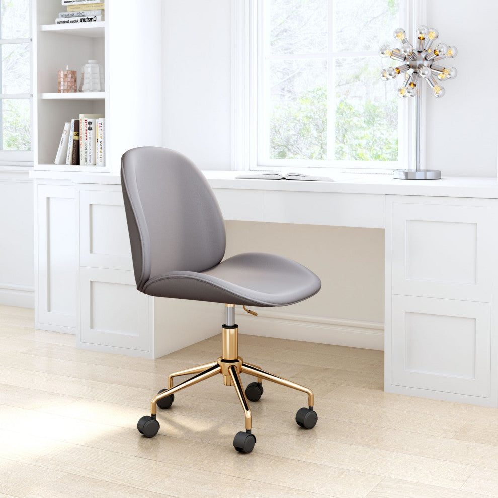 Computer Work Chair, Steel Metal, Fabric, Gray, Gold, Home Business Office