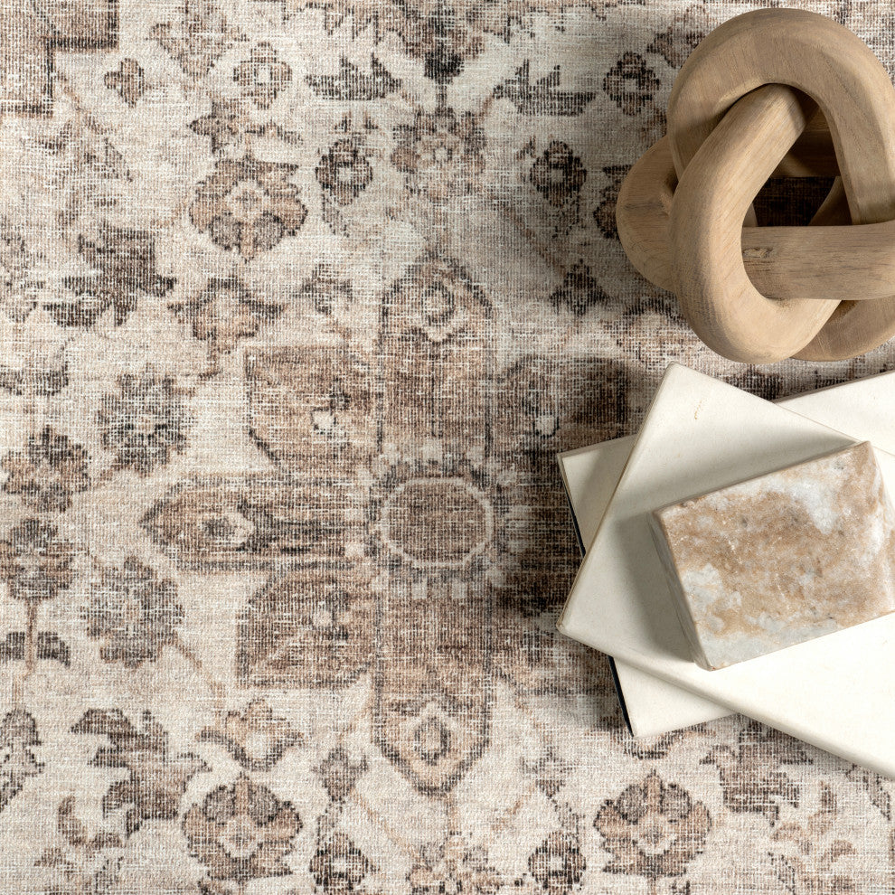 Nuloom Davi Faded Stain-Resistant Machine Washable Area Rug, Stone 4'x6'