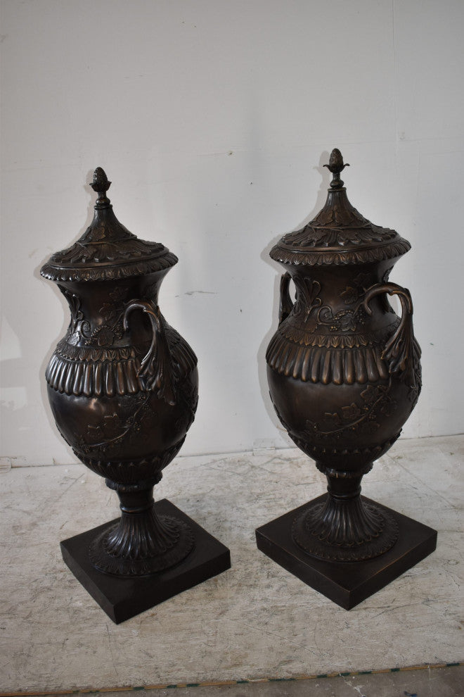 A Pair Of Urns or Vases Made of Pure Bronze Size: 21" x 18" x 47"H