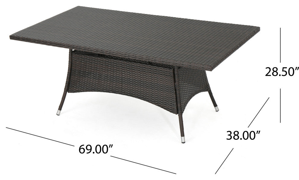 GDF Studio 7-Piece Hendrickson Outdoor Multi-brown Wicker Rectangular Dining Set