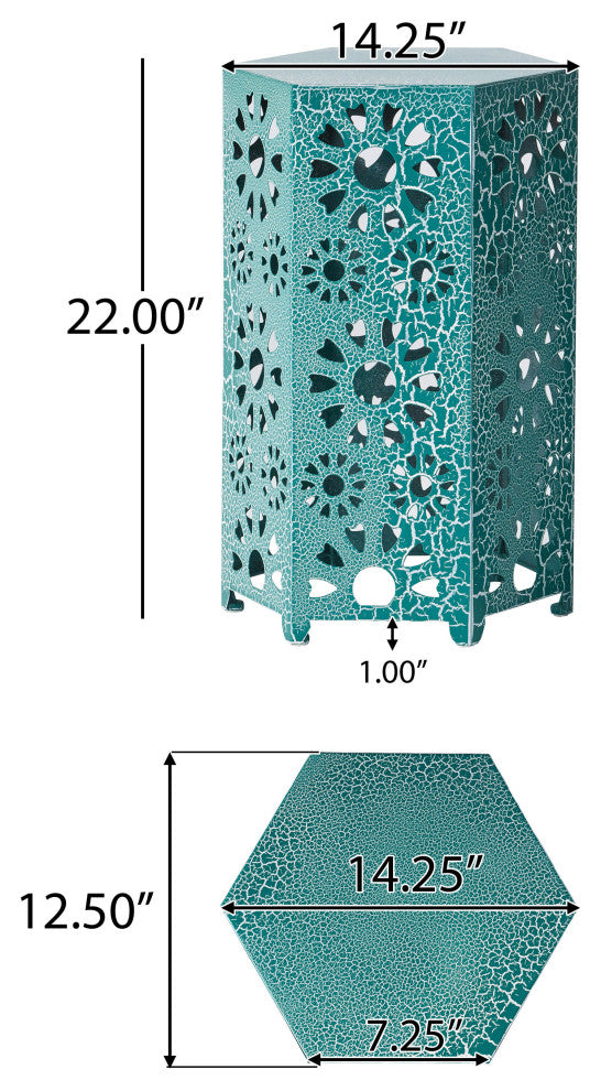 GDF Studio Elliot Outdoor 14" Sunburst Iron Side Table, Crackle Teal