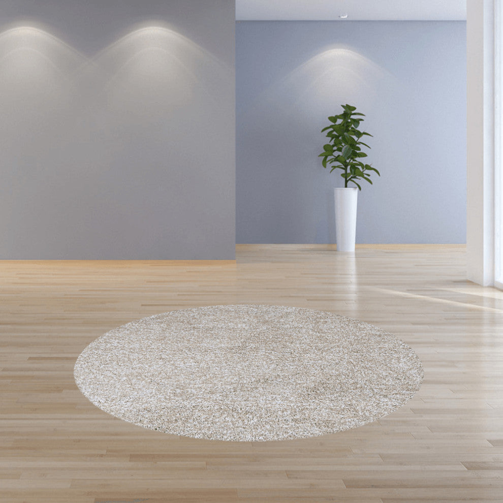 8' Round  Polyester Ivory  Heather Area Rug