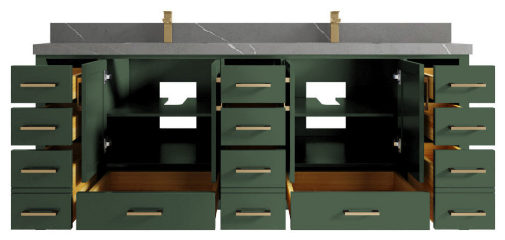 Malibu 84 Double Sink Bath Vanity in Lafayette Green 2" Piatra Gray