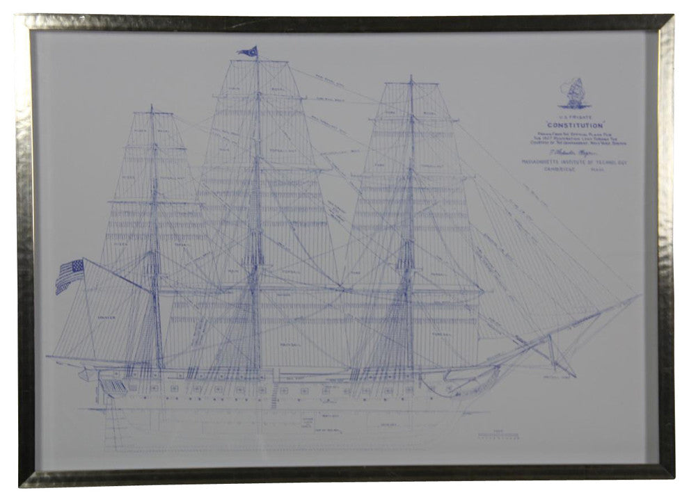 Constitution Ship Blueprint, Silver Shadowbox