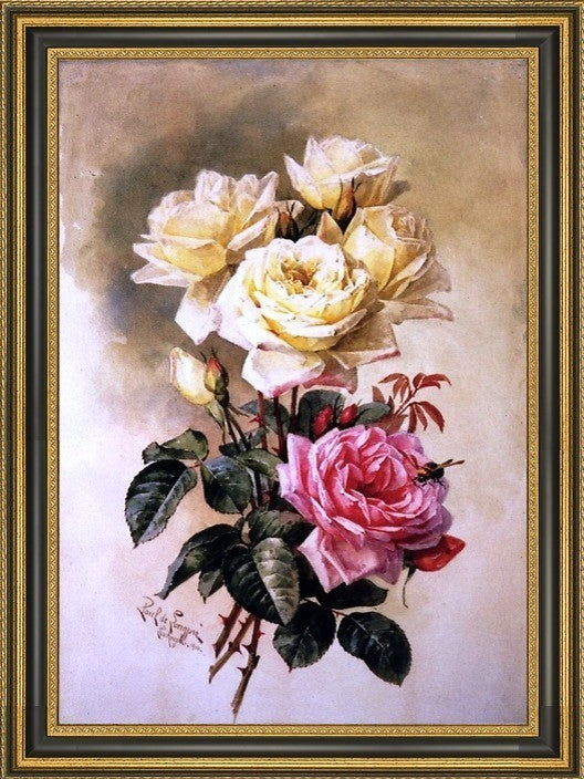 Raoul Paul Maucherat De Longpre French Bridal Roses Framed Canvas Print, 18"x27"