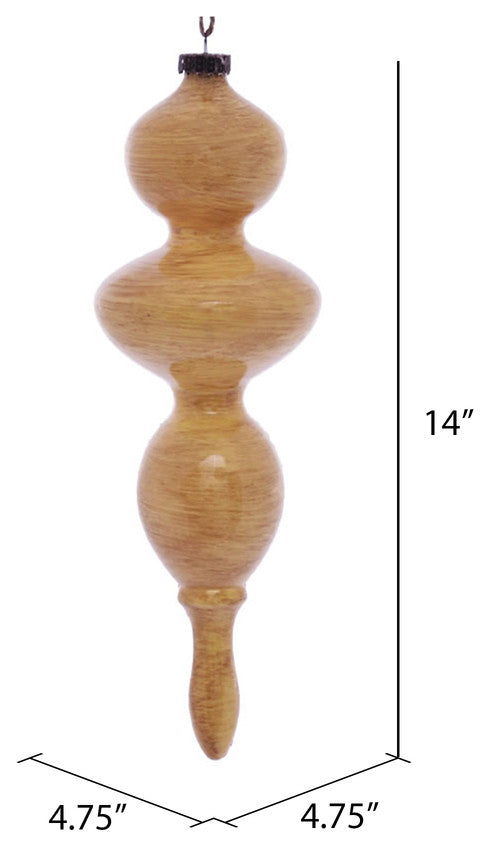 Vickerman MC198690 14" Tan Wood Grain Bubble Finial Ornament, Pack of 3