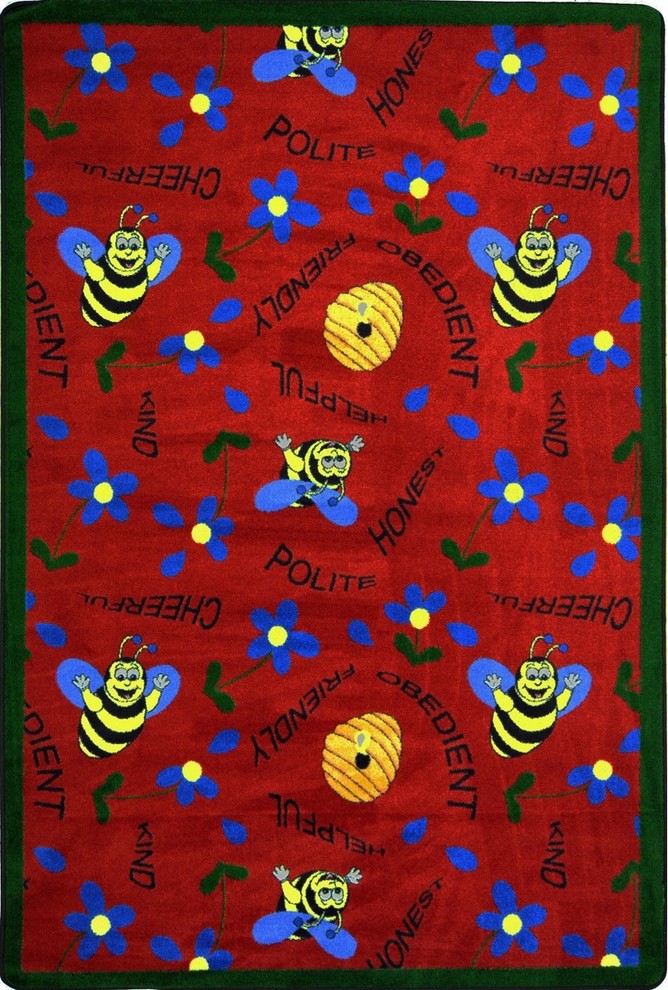 Kid Essentials Rug, Bee Attitudes, 5'4"x7'8", Red