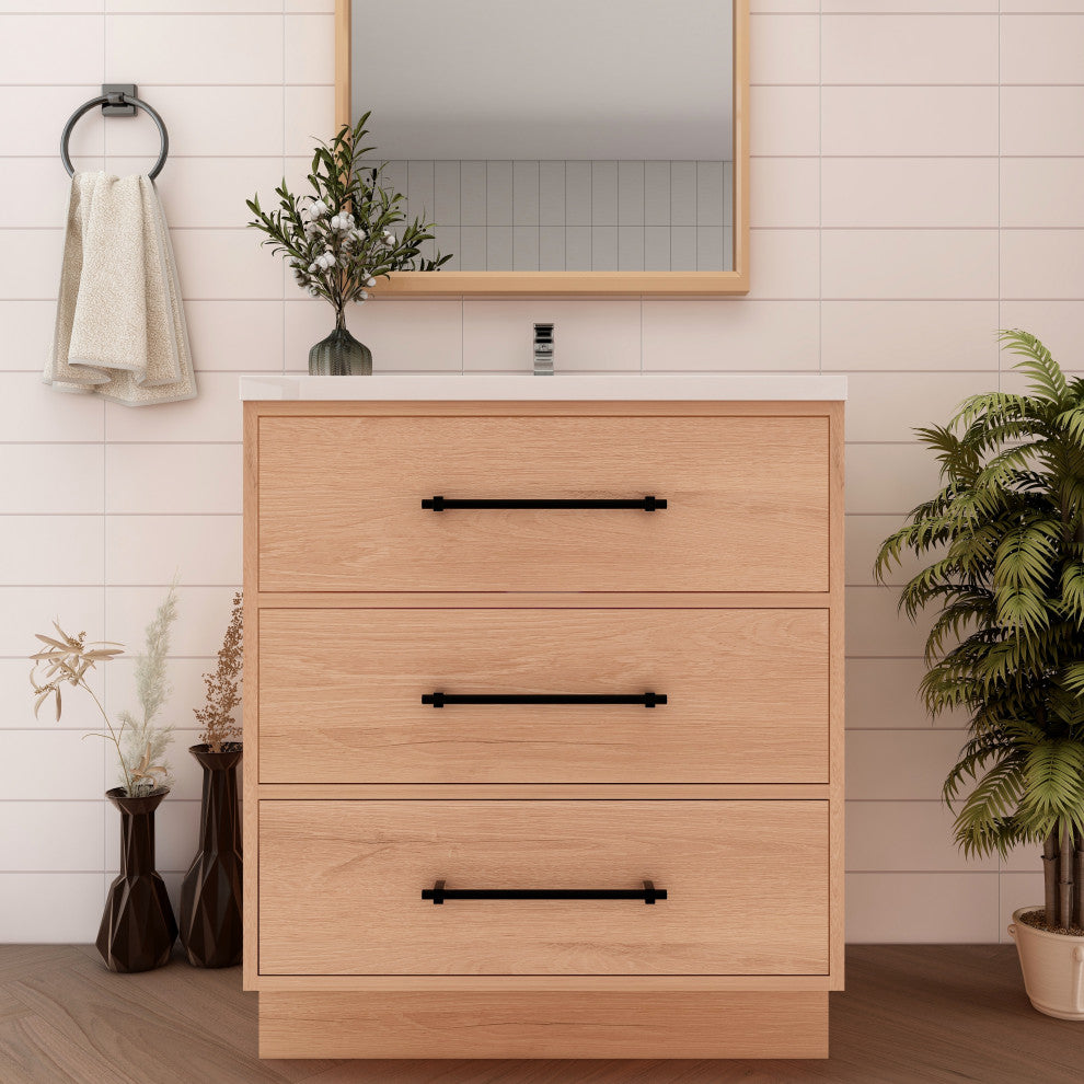 Victoria 30" Solid Wood Bath Vanity, Red Oak