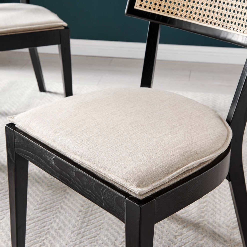 Side Dining Chair, Beige Black, Wood, Modern, Kitchen Cafe Bistro Hospitality