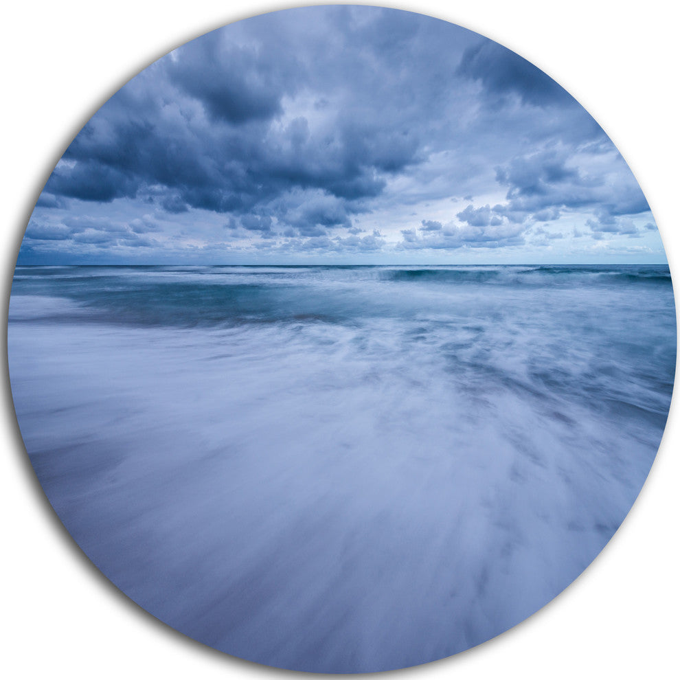 Stormy Clouds Over Ocean, Modern Seascape Disc Metal Wall Art, 23"
