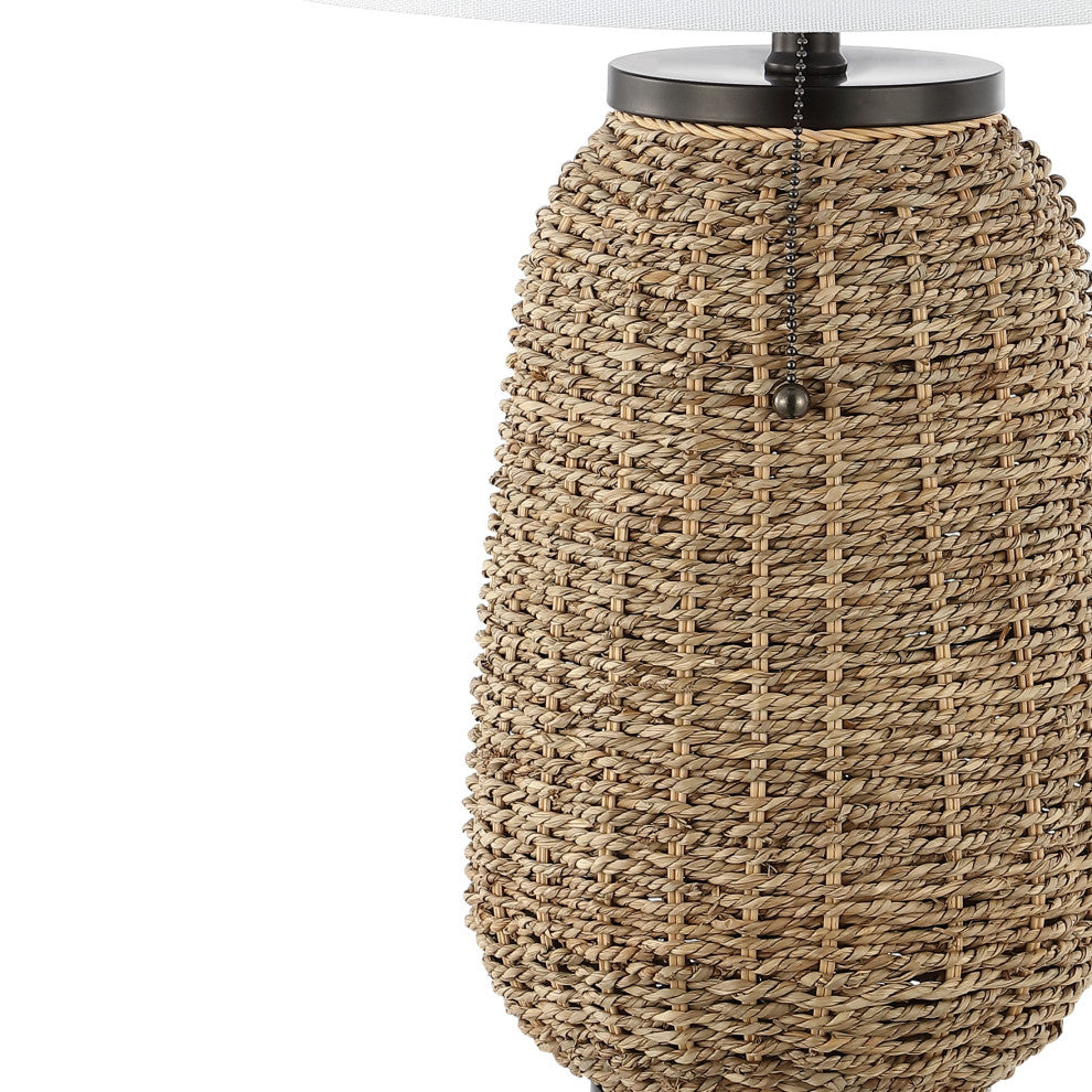 Chakrii 25" Iron/Rattan Table Lamp With Pull-Chain, Oil Rubbed Bronze/Dark Brown