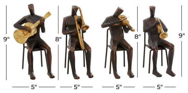 Brown Modern Musician Sculpture, Set of 4
