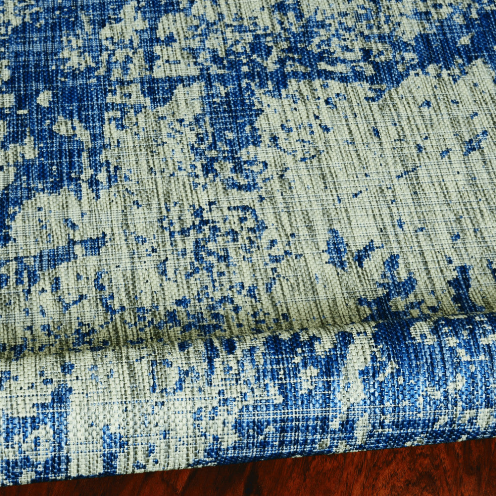 8' X 11' Grey Or  Denim Abstract Brushstrokes Uv Treated Indoor Area Rug