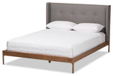 Brooklyn Mid-Century Walnut Wood Gray Fabric King Size Platform Bed