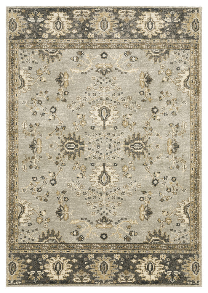 Fleming Wide Border Stone and Tan Area Rug, 5'3"x7'6"