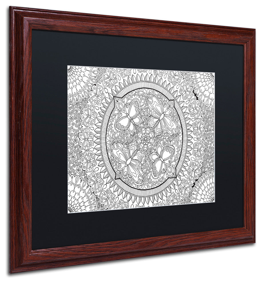 Hello Angel ''Butterfly Party Mandala'' Art, Wood Frame, Black Mat, 20x16