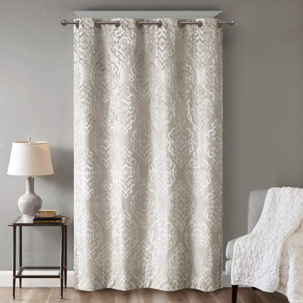 SunSmart Mirage Knitted Jacquard Damask Total Blackout Grommet Top Curtain Panel