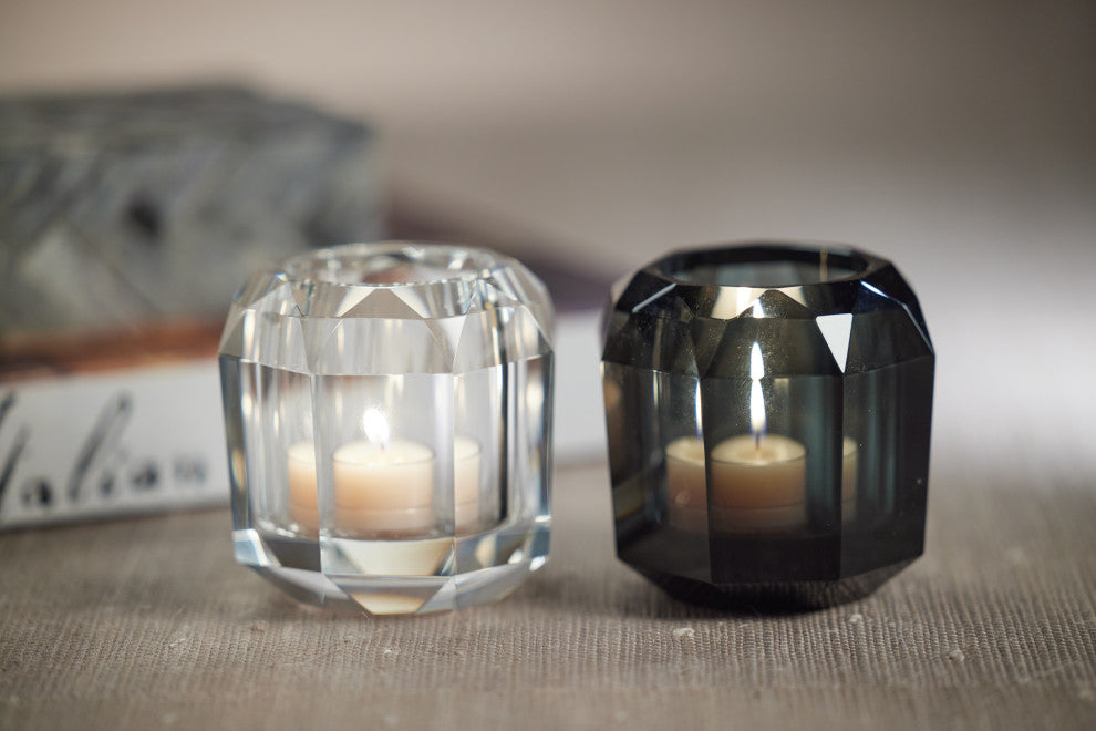 Ruxley 3.25" Faceted Crystal Vase, Smoke