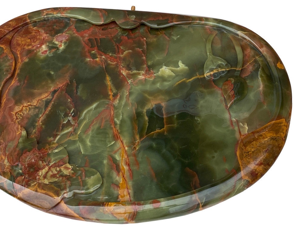 Chinese Natural Green Stone Craved Lotus Theme Tea Basin Tray Hws2284