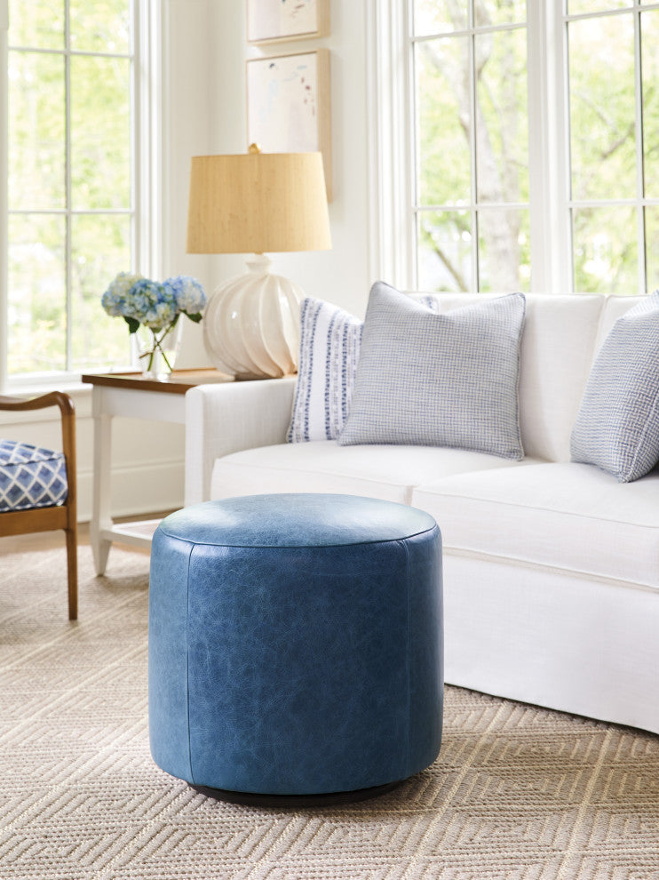 Three Arch Leather Swivel Ottoman
