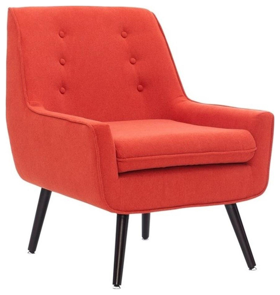 Linon Trelis Upholstered Tufted Accent Chair Black Legs in Pimento Red Fabric