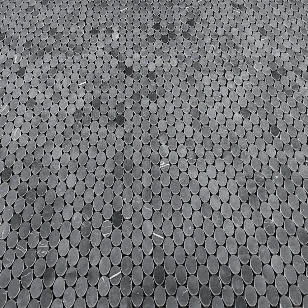 Nero Marquina Black Marble 1-1/4x5/8 Oval Ellipse Mosaic Tile Honed, 1 sheet