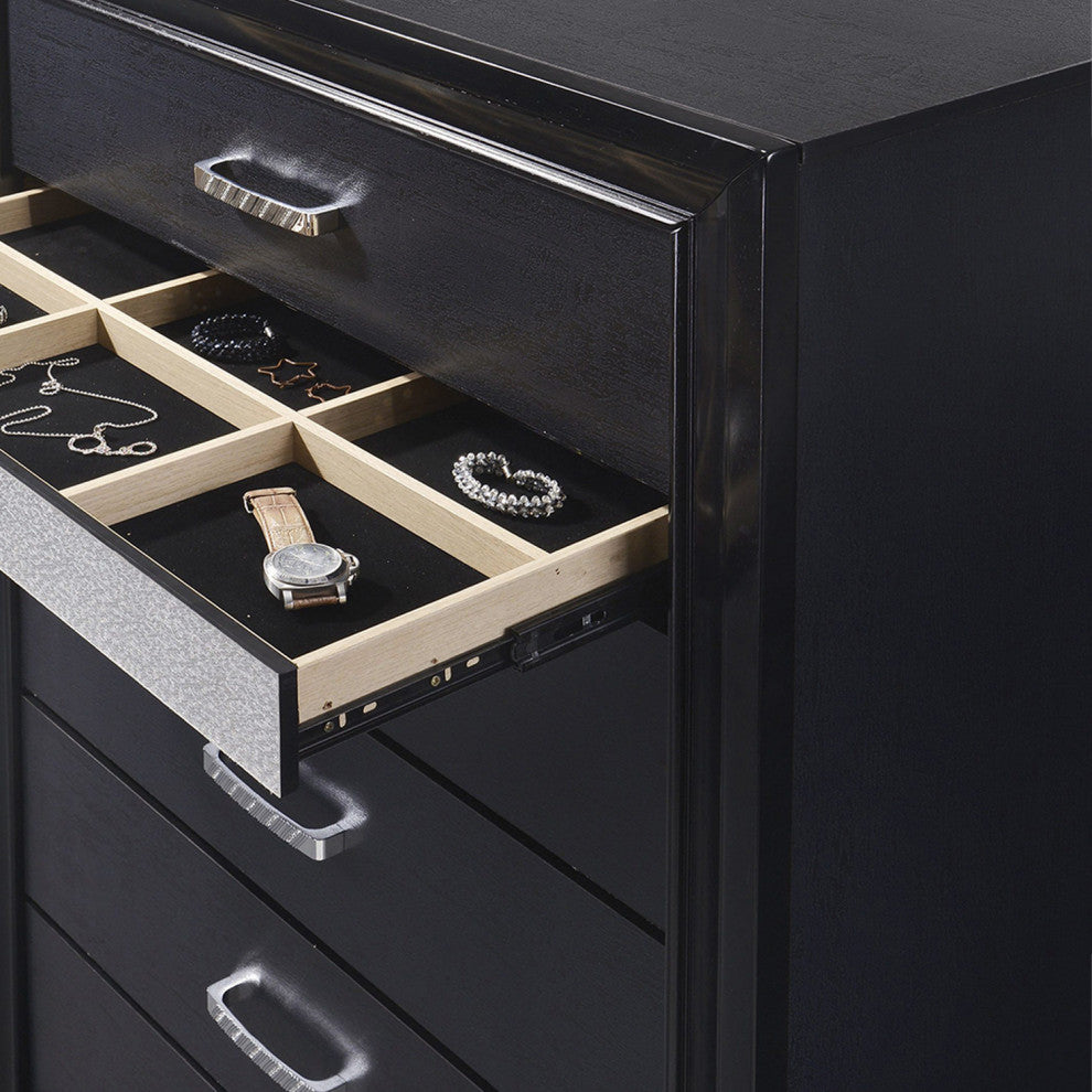6 Drawers Wooden Chest With Hide Drawer Design, Black