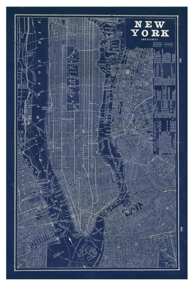 "Blueprint Map New York" Digital Paper Print by Sue Schlabach, 22"x32"