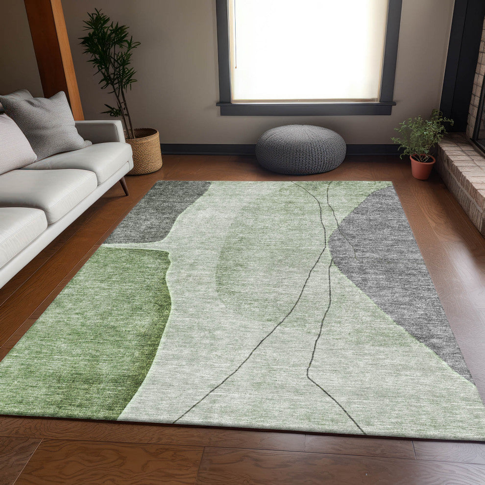 Premium Machine Washable Mayfield AMF696 Green 5' x 7'6" Rug