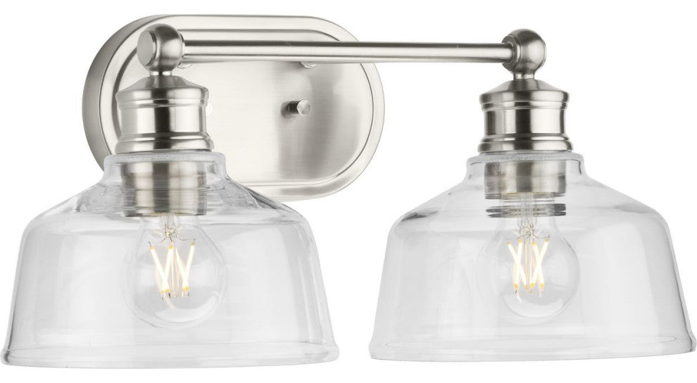 Singleton 2-Light 17" Brushed Nickel Vanity Light With Clear Glass Shades
