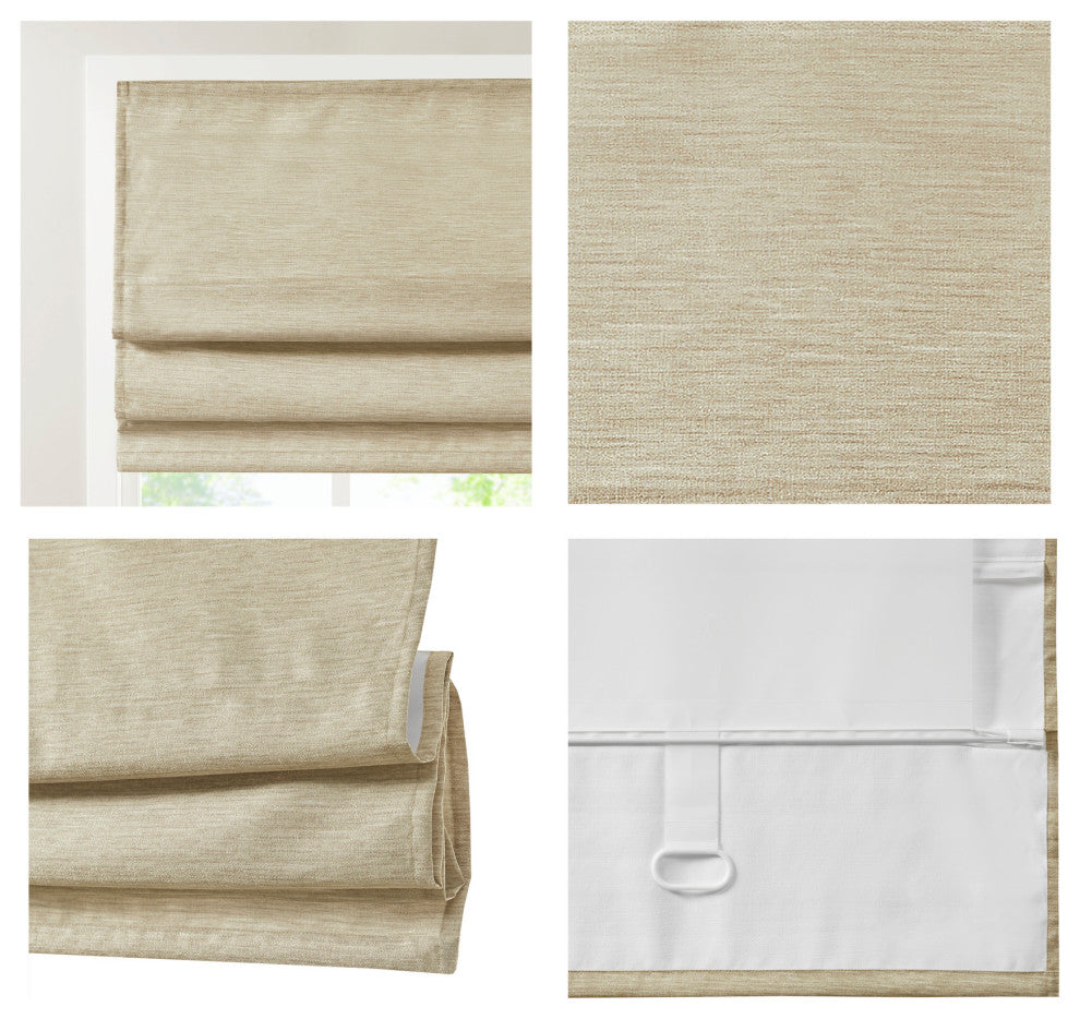 Madison Park Como Faux Silk Cordless Roman Shade, Taupe, 33 X 64"