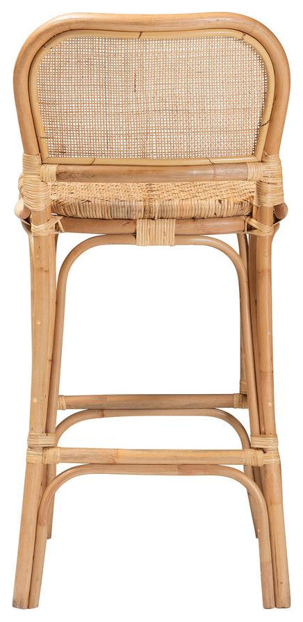 Adrena Modern Bohemian Natural Brown Rattan Bar Stool