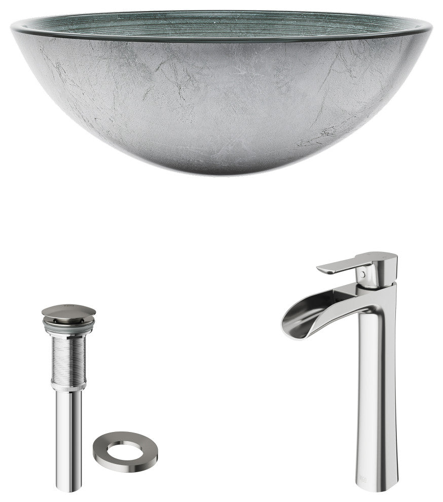 Giovanni 17"L x 17"W Glass Vessel Sink and Niko 11"H Faucet Set