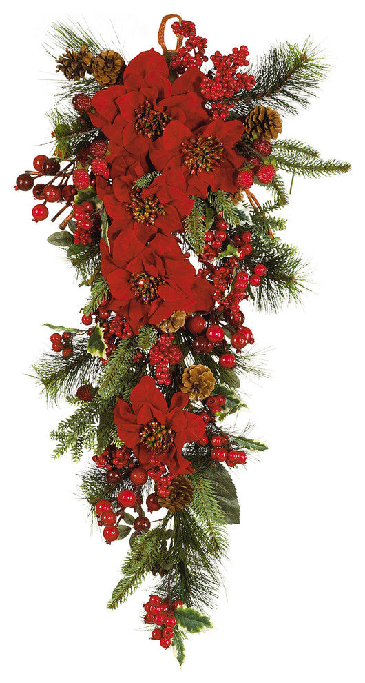 Poinsettia Teardrop, Red and Green
