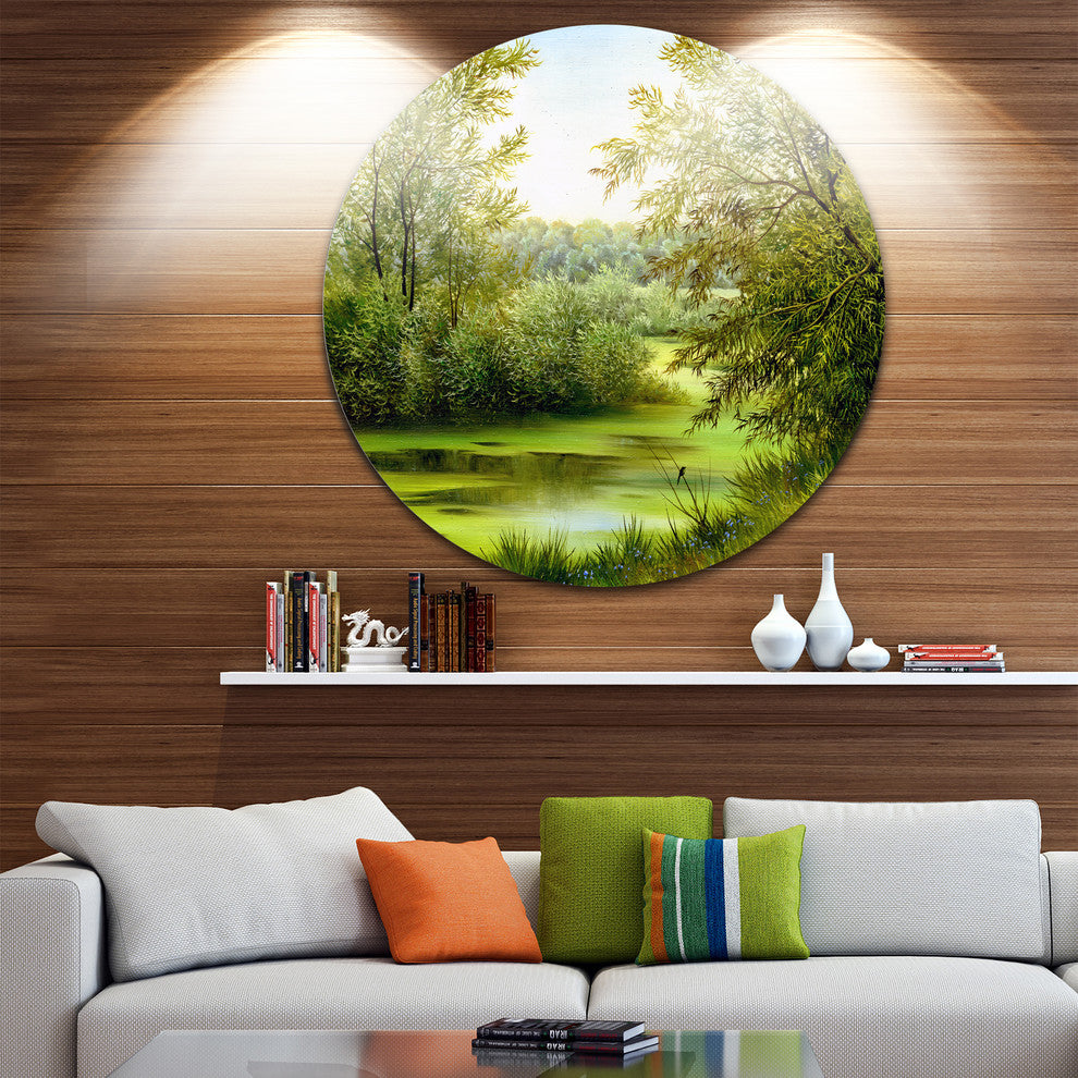 Green Summer Landscape, Round Wall Art, 11"