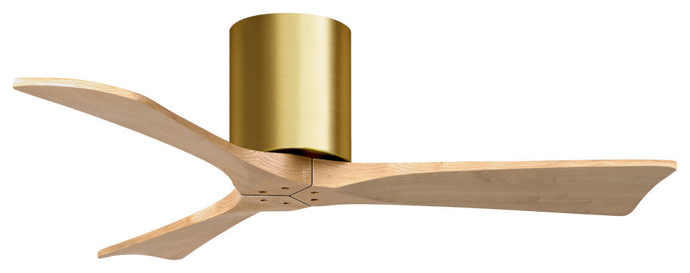 Irene 3 Blade Flush Mount Fan, 42", Brushed Brass, Light Maple Tone Blades