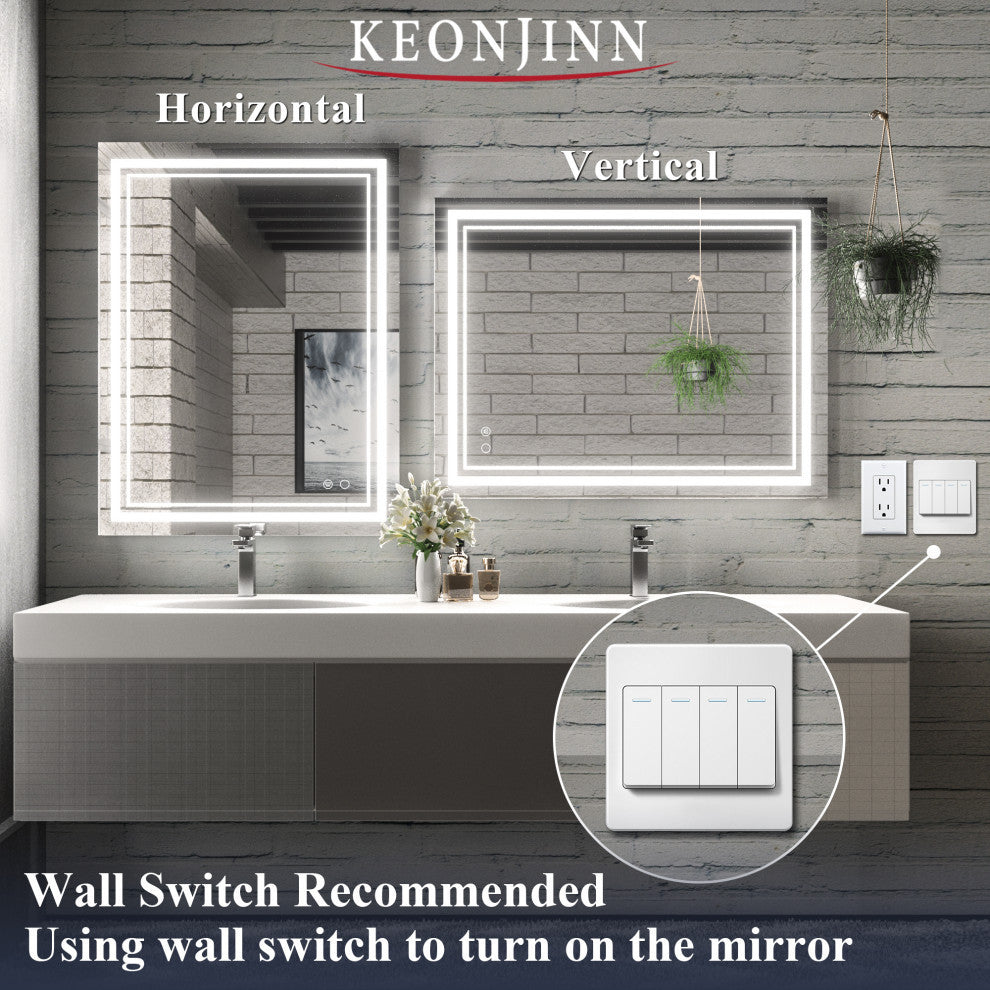 LED Bathroom Mirror, Anti-Fog Memory Dimmable IP54 Waterproof, 28"x36"