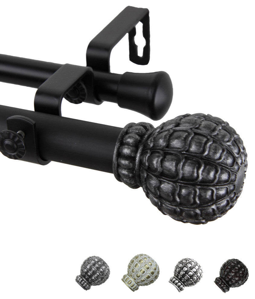 Velia 1" Double Curtain Rod, Black, 48-84"