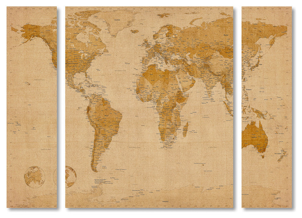 Michael Tompsett ''Antique World Map'' Multi Panel Art Set, 41"x30"