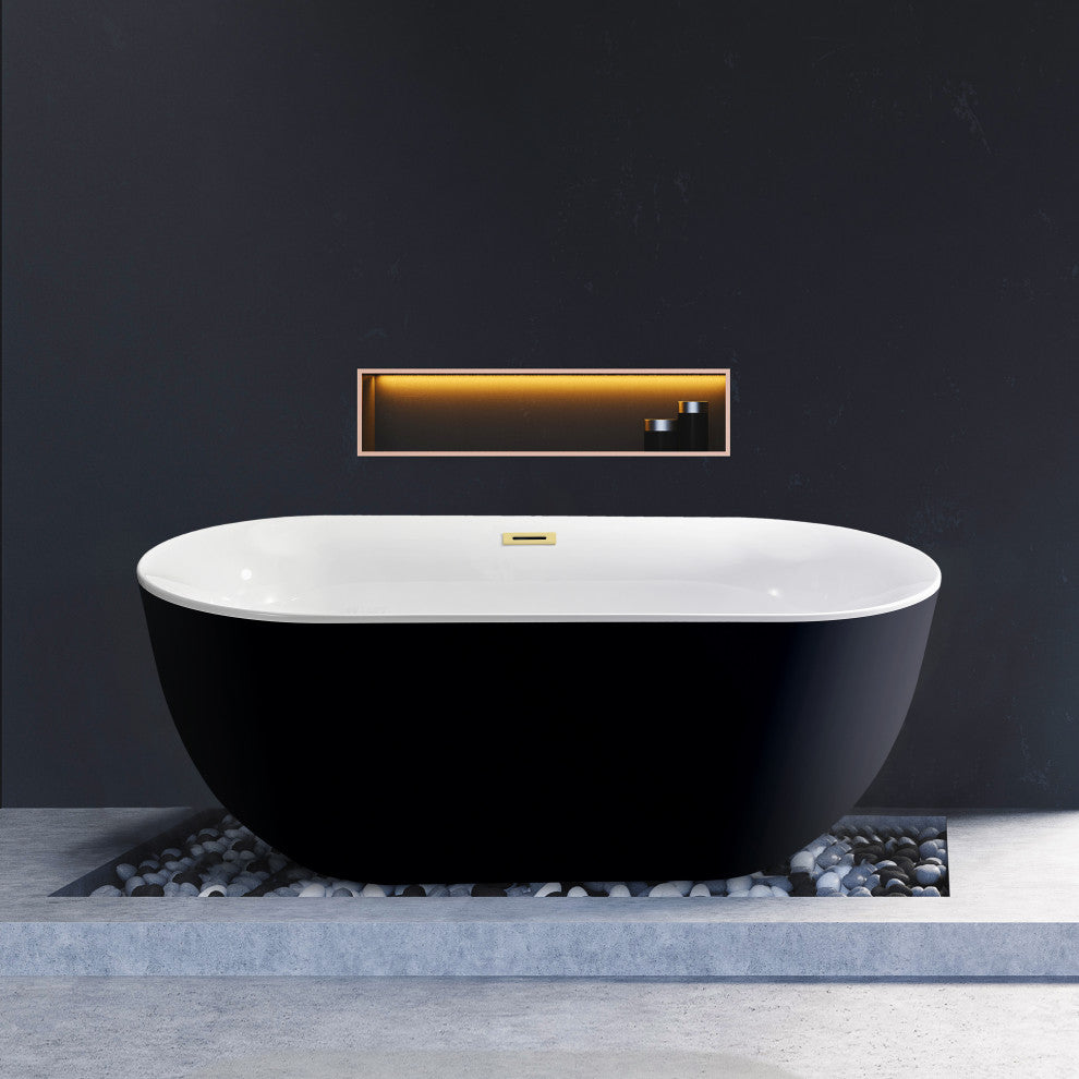 59" Streamline Bathtub and Tray With Drain, Polished Brass