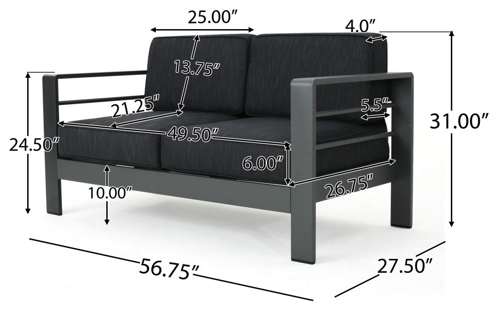 Crested Bay Outdoor Aluminum Loveseat, Gray + Dark Gray