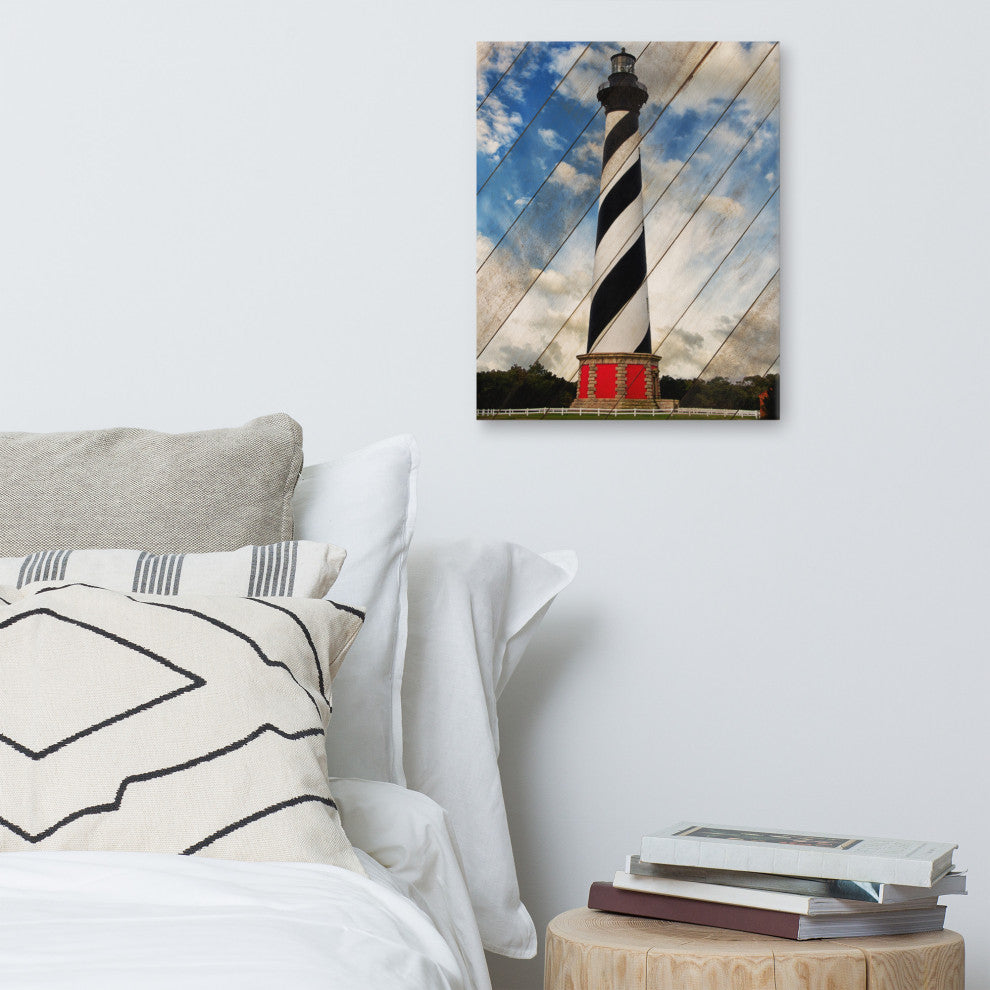 Cape Hatteras Lighthouse Landscape Photo Faux Wood Panels Canvas Prints, 16" X 20"